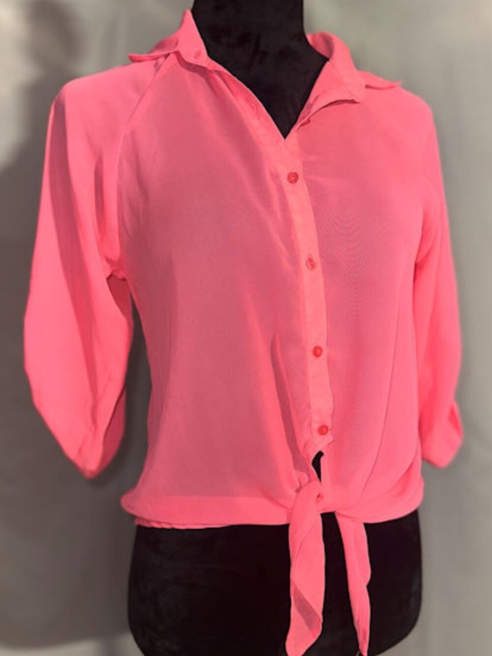 Beautees Hot Pink Sheer Tied Blouse, Medium